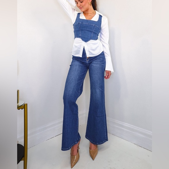 Dear John Denim - Dear John Tall Women’s Button Up Jeans Blue Flare Wide Leg Jeans Size-W31 X L32